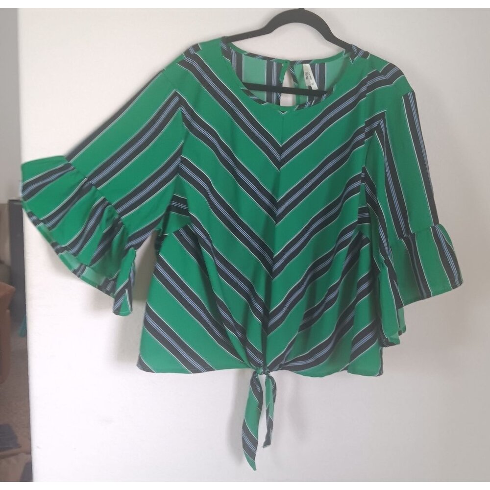 Truth NYC Women's 3X Green & Black Striped Polyester Blouse